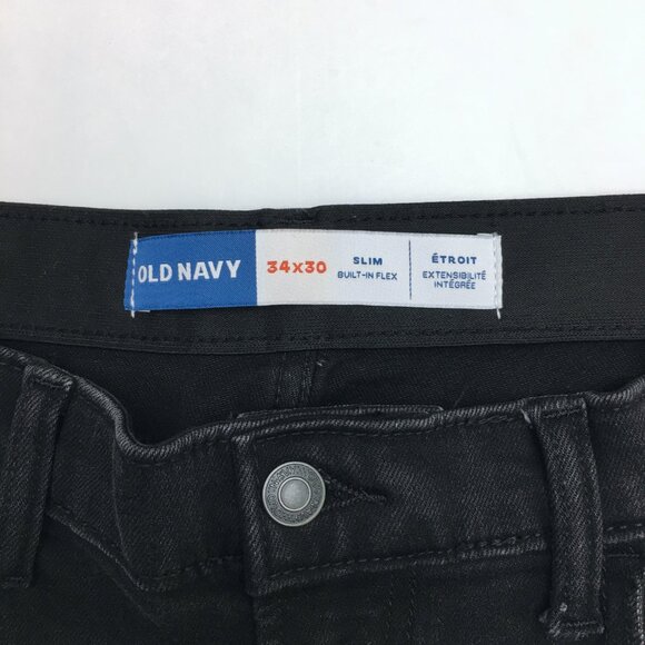NEW Old Navy Men's Black Slim Straight Leg Jeans Distressed Stretch 34 x 29 READ - Picture 3 of 10